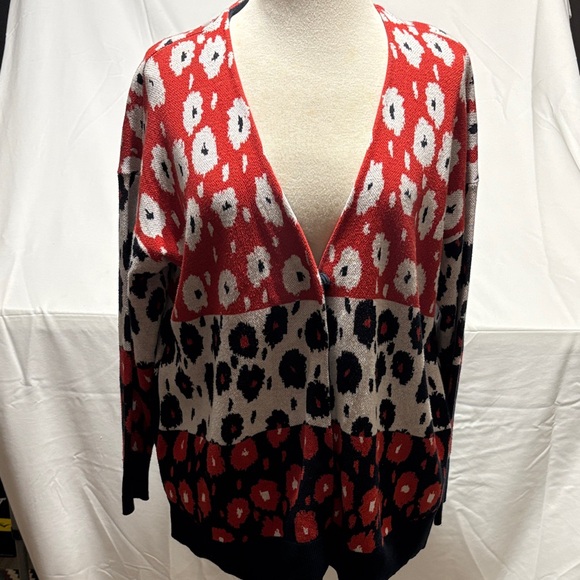CAbi Sweaters - CAbi V-Neck Sweater with Red and Black Floral Design